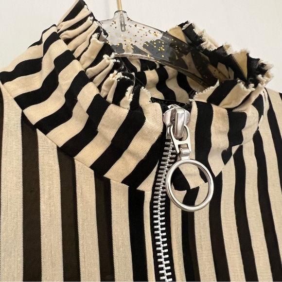 Zara Beige/Black Striped Ruffle Front Split Dress. - Picture 8 of 9